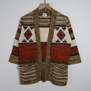 Vintage 70s Women's Fully Fashioned Space Dye Bell Sleeve Cardigan Sweater Small